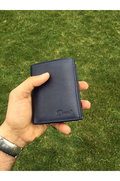 DERKON Men's Navy Blue Genuine Leather Useful Wallet