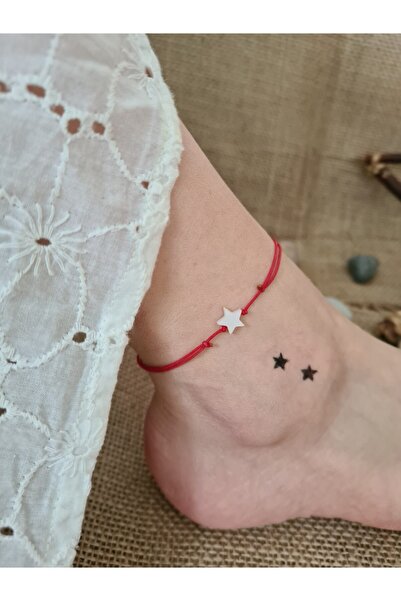 ONEPRETTYWISH Sedef Taş Yıldız Kırmızı Ip Halhal