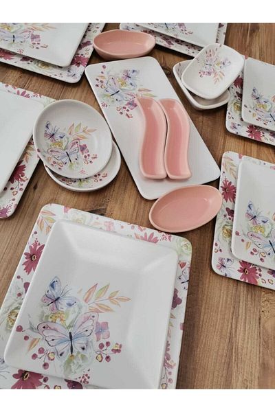 Keramika 22 Pieces Matte Butterfly Set for 6 Persons Breakfast