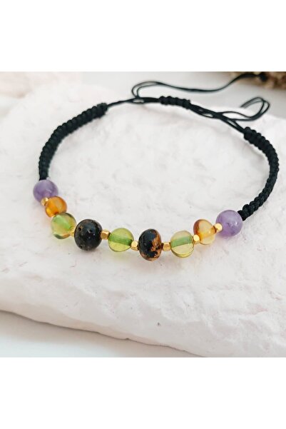 Natural Ambers سوار مكرامية العنبر والجمشت للأطفال