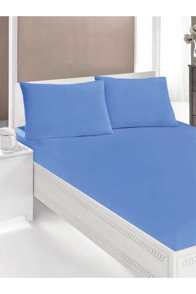 Aslans King Size Elastic Fabric Sheet Set Blue