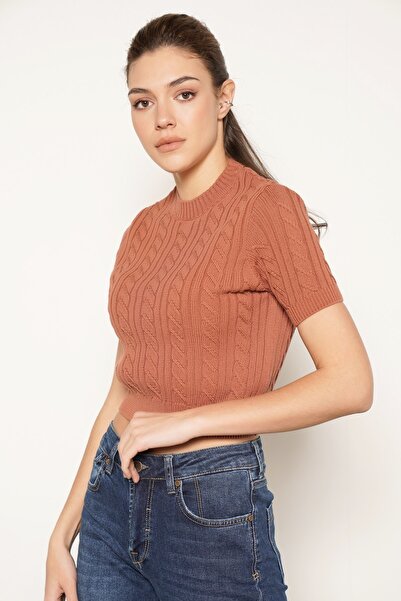 Trist Star Kıremıt 100% Organic Cotton Hair Braided Crew Neck Short Sleeve Kn...