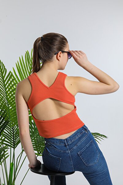 ladyzey Жіночий помаранчевий кроп-топ з вікном на спині