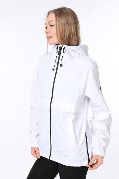GHASSY CO Women's Windbreaker/Raincoat Slit Detailed Seasonal White Sports Ja...