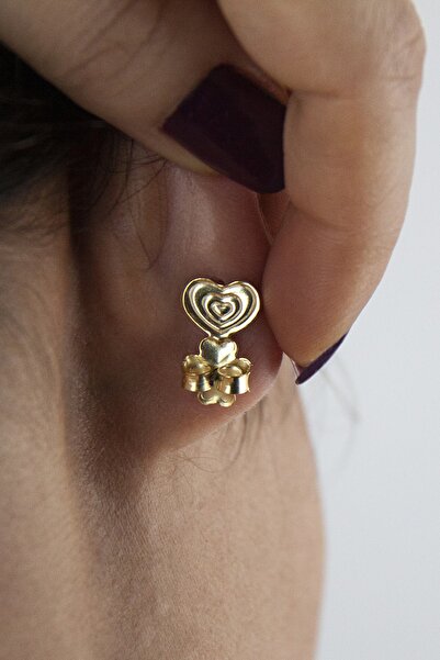 Jewelry For Light Kadın Altın Renk 925 Ayar Gümüş Kalpli Altın Kaplama Küpe Arkalığı