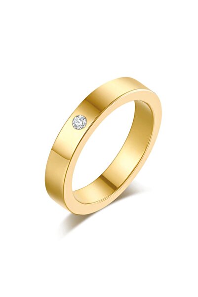 Gümüşcüm Unisex 4 Mm-düz Taşlı Altın Kaplama Gümüş Alyans
