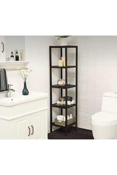 Aksöz Tasarım Ahşap Izgaralı Banyo Rafı  Banyo Dolabı 5 li