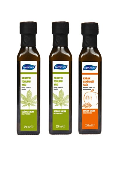 egenatura Kenevir Yağı 2 x 250 ml + 250 ml Kabak Çekirdeği Yağı Soğuk Sıkım 3...