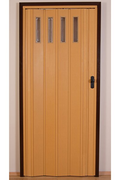 DEKORAKS 1 Sıra Camlı Akordeon Kapı, Meşe Ahşap Desenli, 72x215cm