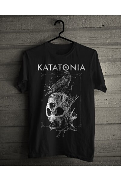 StüdyoÜmitTişört Unisex Siyah Katatonia Crownskull Metal Band Baskılı Penye T...
