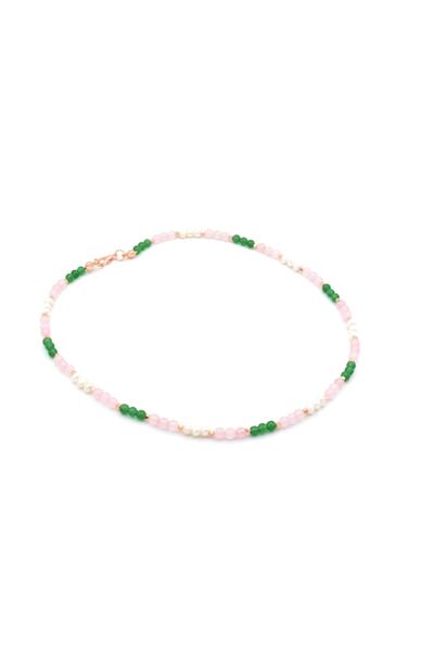 Murty99 Rose Tasarım Doğal Inci Pembe Kuvars Ve Aventurin Taşı Kolye