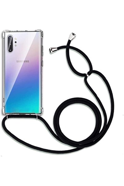 Molly Galaxy Note 10 Plus Uyumlu Siyah Ipli Boyun Askılı Silikon Kılıf