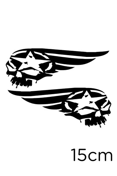 MIGNATIS Autocolant cu craniu Wing And Army Star 15cm - Negru