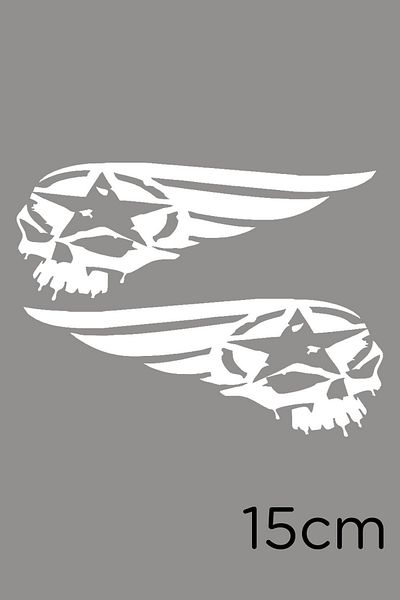 MIGNATIS Autocolant cu craniu Wing And Army Star 15cm - Alb