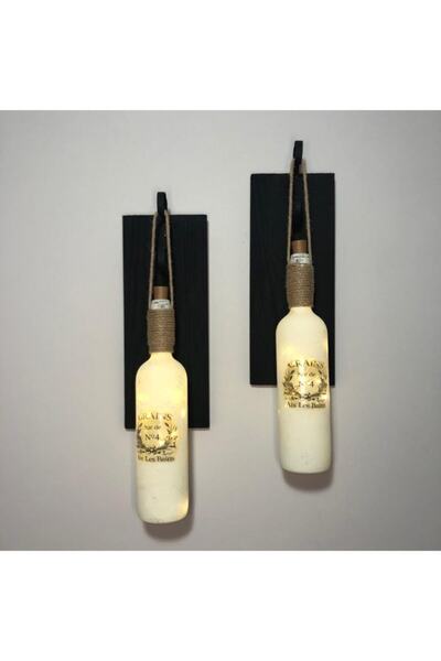 Mes Reves LED Lighted Black Colored Special Frosted Glass Wine Bottle Wall Sconce Set of 2