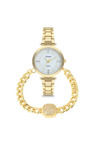 Forentina Kadın Metal Kol Saati - Zirkon Bileklik Kombin Set Ps1796