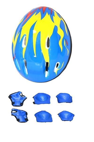 Birlik Colorful Lightweight Scooter Bicycle Skateboard Skate Child Helmet Protection Set 6 Pieces - blue