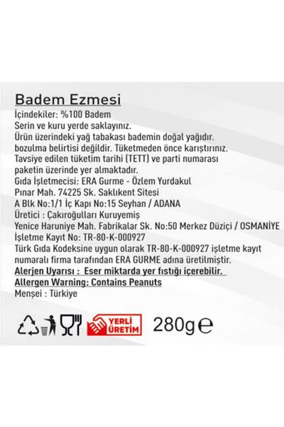 Era Gurme Doğal Badem Ezmesi Sade 280gr