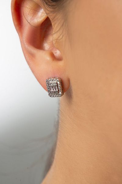 Elika Silver Women's Baguette Stone Earrings