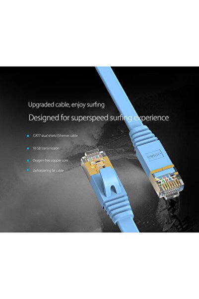 Orico Pug-c7b Cat7 Flat Ethernet Kablosu, Mavi, 3m
