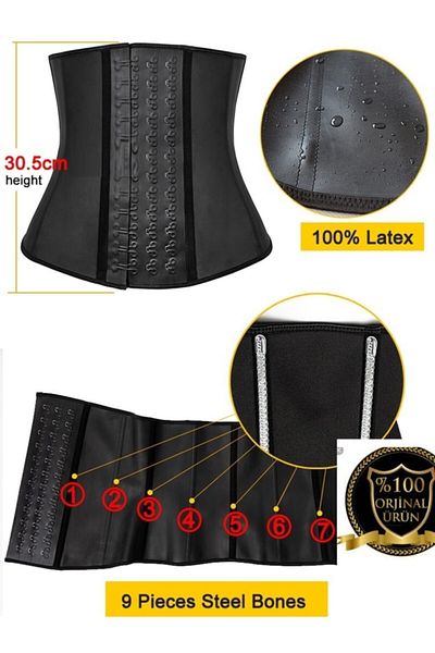 Dr. Cornell Corset din latex fără bretele pentru burtă extra strânsă cu sârmă din oțel Corset din latex pentru talie cu modelare grafică pe 3 niveluri