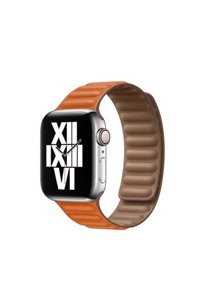 Apple Watch 42mm Uyumlu Krd-34 Deri Kordon (koyu Turuncu)