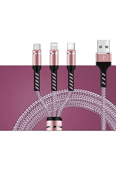 KLASİST Örgülü Bakır Telli Çoklu Şarj Kablosu Hızlı Şarj Kablosu 3.0 Amper (android-iphone-type-c)