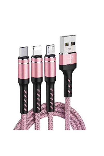 KLASİST Örgülü Bakır Telli Çoklu Şarj Kablosu Hızlı Şarj Kablosu 3.0 Amper (android-iphone-type-c)