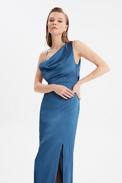 Trendyol Collection Sötétkék hosszú estélyi ruha - A-szabású, hátrészlet, TPRSS21AE0133