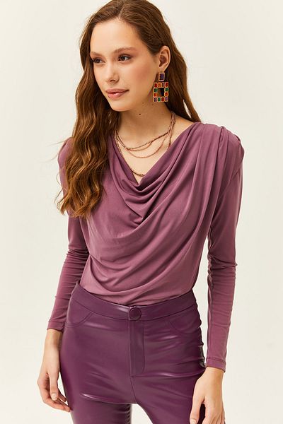 Olalook Γυναικεία μπλούζα Dusty Rose με πλισέ γιακά BLZ-19002419