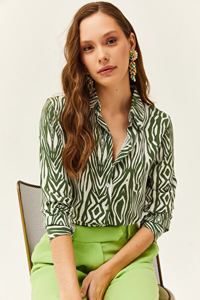Olalook Dámská smaragdově zelená zebra vzorovaná viskózová košile GML-19000670