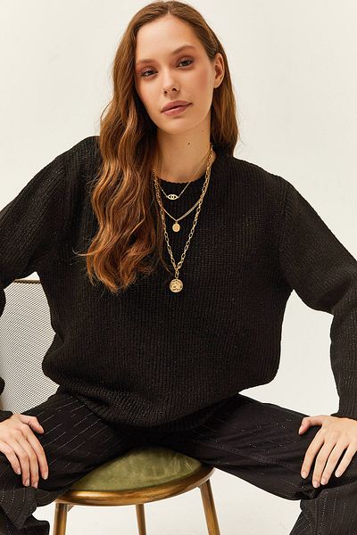 Olalook Pulover de damă negru cu sclipici, tricot cu textura moale KZK-19000696