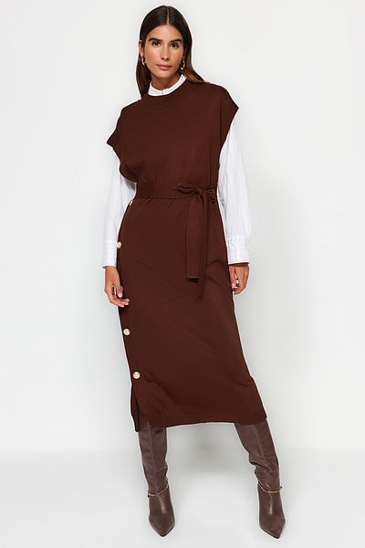 Trendyol Modest Πλεκτό πουλόβερ με σκούρο κουμπιά TCTAW24UV00038