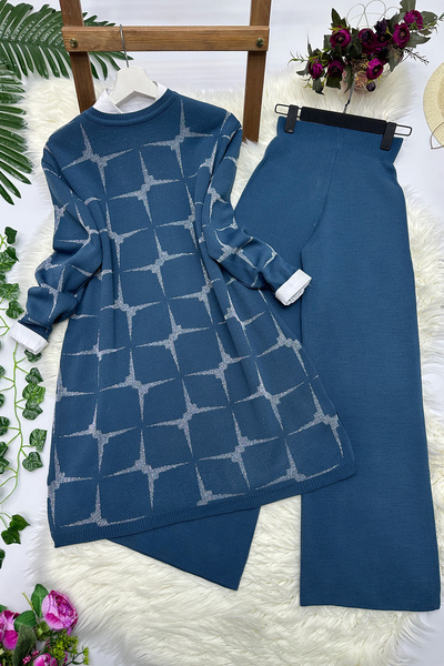 MODAQU Elegance Glittered Hijab Knitwear Set - Indigo