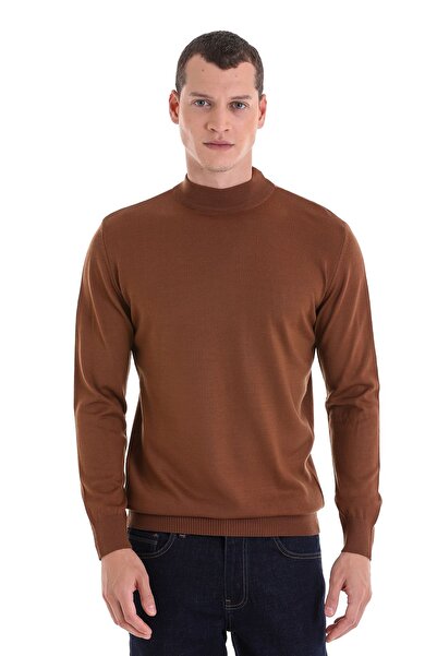 Hatemoğlu Brown Regular Fit Plain Half Turtleneck Wool Knitwear Sweater