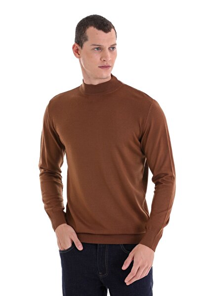 Hatemoğlu Brown Regular Fit Plain Half Turtleneck Wool Knitwear Sweater