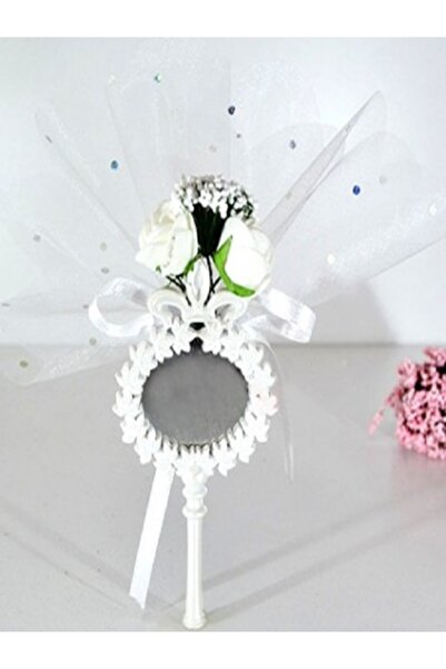 Kazanabil NİKAH ŞEKERİ PULLU TÜLDEN BEYAZ GÜL VE BEYAZ AYNALI