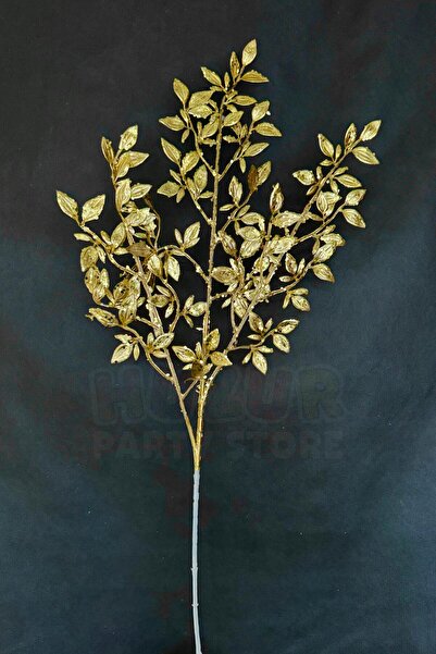 Huzur Party Store Gold Zarif Yapraklı Yapay Çiçek 75 Cm Altın Sarısı Işıltılı Gold Pullu Yılbaşı Dekor Aranjman Çiçeği