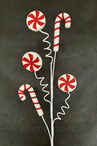 Huzur Party Store Round and Candy Cane Christmas Artificial Flower 70 cm Red and White Colored New Year Pine Tree Flower