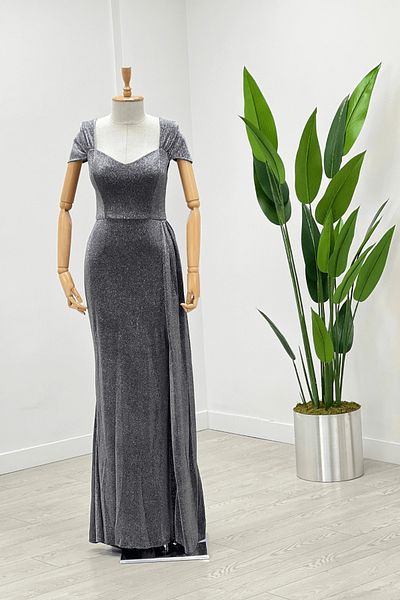 giyimmasalı Rochie Lungă Omu Gathered Fabric Glitter - SILVER
