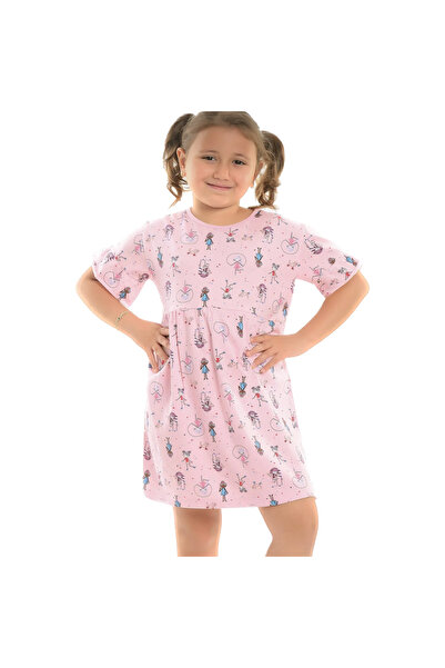 ŞahTan PINK Girl Short Sleeve Tunic Rope Jumping Girl Patterned