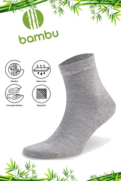 çs socks UNISEX 6 ÇİFT BAMBU YARIM KONÇ GRİ ÇORAP (DİKİŞSİZ)