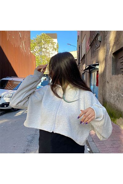 Köstebek Φούτερ με γιακά Basic Crop με φερμουάρ