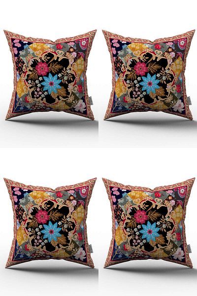 Cango Home Orange Ethnic Floral Patterned 4-Piece Throw Pillow Case Set St-4Kmbs-Otyk453