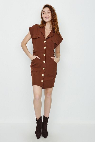 Select Moda Rochie cămașă cu nasturi țesute pentru femei