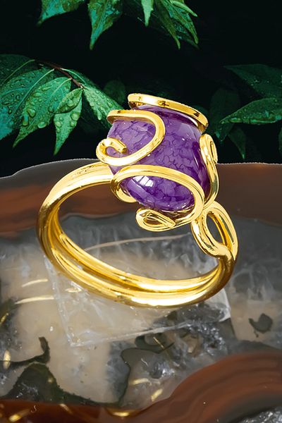 Tesbih Atölyesi Certified Rococo Model Purple Agate Stone Ring - Adjustable