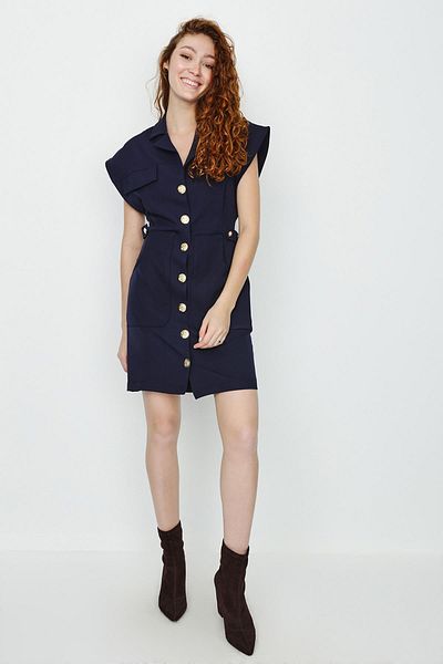 Select Moda Women's Woven Button Detailed Shirt Dress