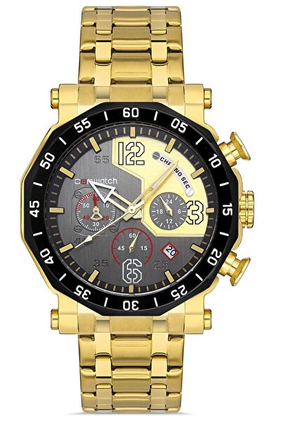 Comwatch Steel Cord Gold Black Color Men's Classic Wristwatch with Chronometer and Calendar 3005-gbkg
