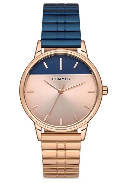 COMMES Çelik Çift Renk Kordon Rose Gold Mavi Renk Kadın Klasik Kol Saati 0370...