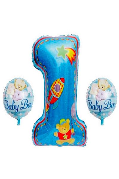 Kazanabil 3 PIECES 1 YEAR OLD BABY BOY GIANT FOIL BALLOON SET BLUE